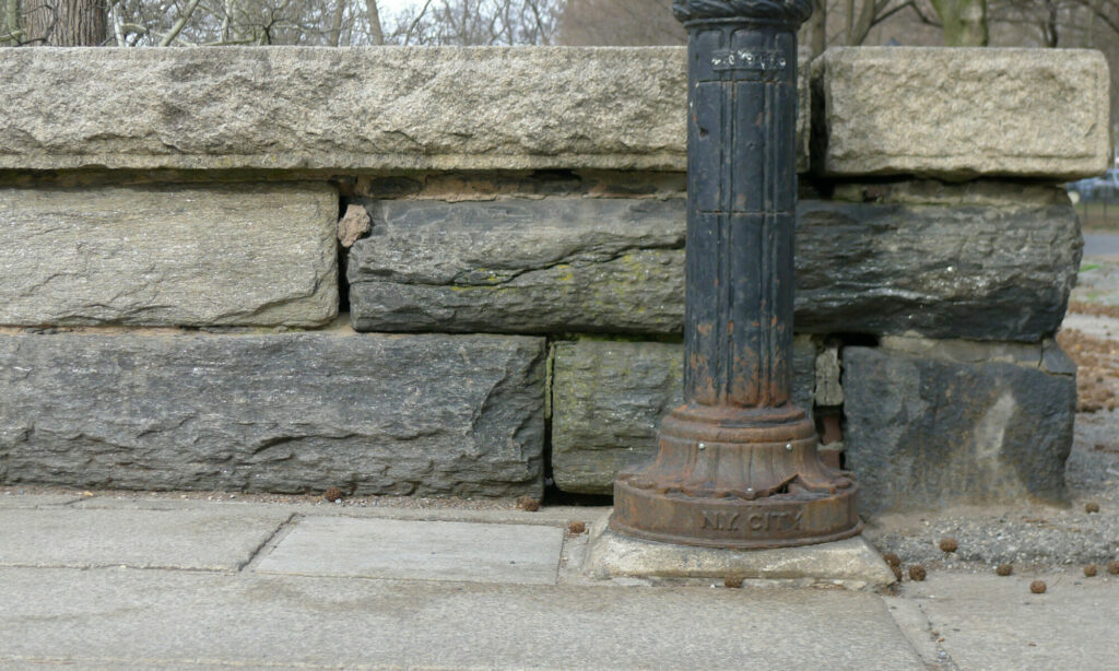 Streetlamp, Manhattan Schist Wall, NYC